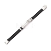 201 Stainless Steel Rectangle with Cross Link Bracelet with PU Leather Cord for Men Women BJEW-G649-08P-1