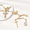 304 Stainless Steel Pave Clear Cubic Zirconia Religion Cross Teardrop Pendant Y Long Tassl Lariat Necklaces for Women NJEW-G199-04G-3