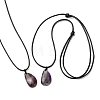 Natural & Synthetic Mixed Gemstone Teardrop Pendant Black Waxed Cord Adjustable Necklaces NJEW-G169-01-6