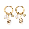 Natural Cultured Freshwater Pearl Beads & Spiral Shell Dangle Hoop Earrings EJEW-JE07252-3