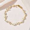 Brass Glass Flower Link Chain Bracelets KK-CBA7DFA-01G-06-1