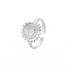 Non-Tarnish 304 Stainless Steel Flat Round with Initial Letter Open Cuff Ring for Men Women RJEW-S405-246P-C-3