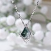 Rhombus 925 Sterling Silver Micro Pave Clear Cubic Zirconia with Natural Moss Agate Pendant Necklaces FS-WG1E963-01-3