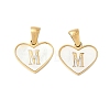304 Stainless Steel Pave Natural White Shell Heart with Initial Slice Pendants STAS-R168-25G-M-1