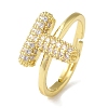 Rack Plating Letter Brass Micro Pave Clear Cubic Zirconia Adjustable Rings for Women KK-S391-03G-T-2