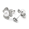 Cubic Zirconia Flower with Natural Pearl Stud Earrings EJEW-F318-07P-2