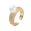 Rack Plating Brass Micro Pave Cubic Zirconia Open Cuff Rings for Women RJEW-B064-07G-1