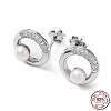 Anti-Tarnish Cubic Zirconia Ring with Natural Pearl Stud Earrings EJEW-F318-18P-1