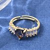 Brass Pave Cubic Zirconia Cuff Open Rings CU-CBA5C10-19G-1