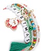 4Pcs 4 Style Word Christmas Plastic & Glass Beaded Stretch Bracelets Set BJEW-JB09392-2