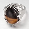 Teardrop Platinum Tone Brass Gemstone Adjustable Wide Band Rings RJEW-L062-02L-2