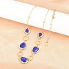 304 Stainless Steel Blue Glass Teardrop Ring Link Chian Necklaces for Women NJEW-D326-03G-3