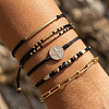 4Pcs 4 Styles Brass & Glass Seed Beads Braided Bead Bracelets BZ6488-1-3