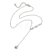 Natural Larimar Round Pendant Brass Cable Chain Lariat Y Necklaces with Natural Pearl for Women NJEW-JN06611-02-2