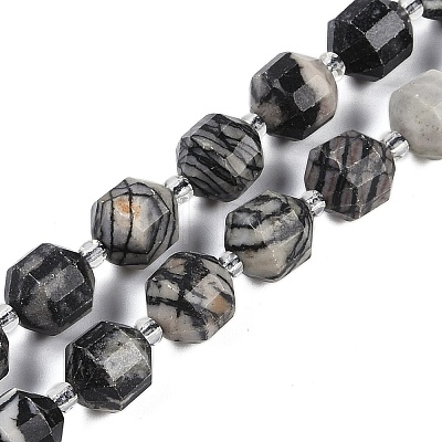 Natural Black Netstone Beads Strands G-O201B-143G-1