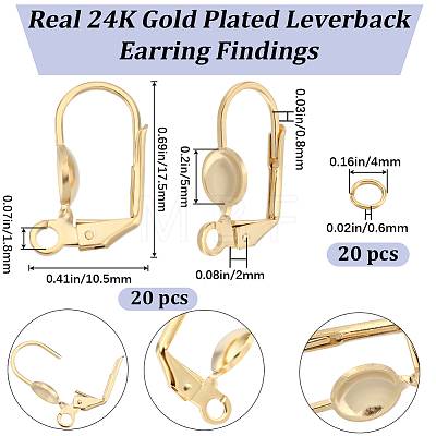 Beebeecraft 20Pcs Brass Leverback Earring Findings KK-BBC0010-51-1