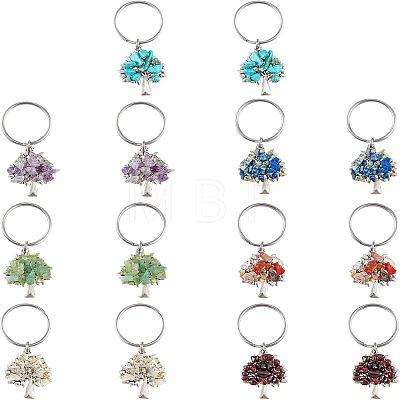 14Pcs 7 Style Chip Gemstone Keychain KEYC-FH0001-17-1