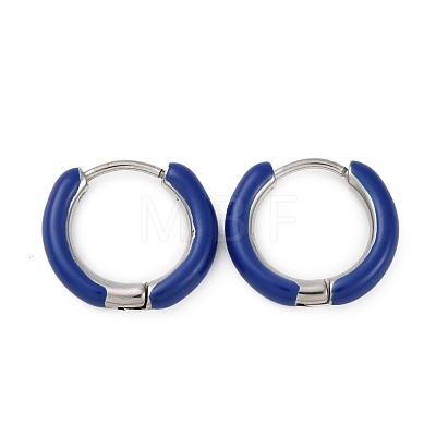 Two Tone 304 Stainless Steel Chunky Huggie Hoop Earrings with Enamel for Women EJEW-C043-11-12P-1