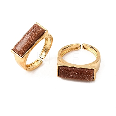 Brass with Synthetic Goldstone Cuff Open Rings for Women GG-CBA0B5A-04G-02-1
