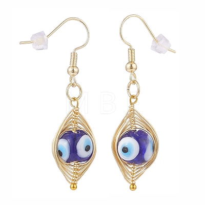 Round Lampwork Evil Eye Braided Dangle Earrings EJEW-JE04898-02-1