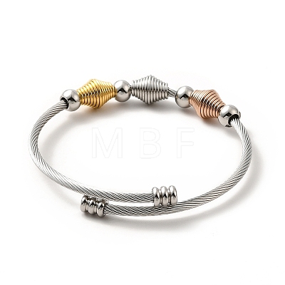 304 Stainless Steel Bicone Beaded Open Cuff Bangle BJEW-P283-51-1
