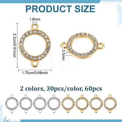 60Pcs 2 Colors Alloy Crystal Rhinestone Connector Charms FIND-PH0038-11A-1