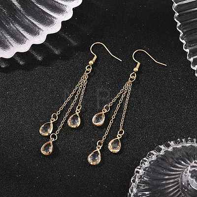 Brass Glass Teardrop Dangle Earrings EJEW-JE06579-1