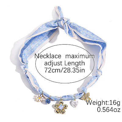 Alloy Enamel & Rhinestone & Resin & Acrylic Flower Pendant Printed Cloth Scarf Necklaces for Women FS-WG8696E-01-1