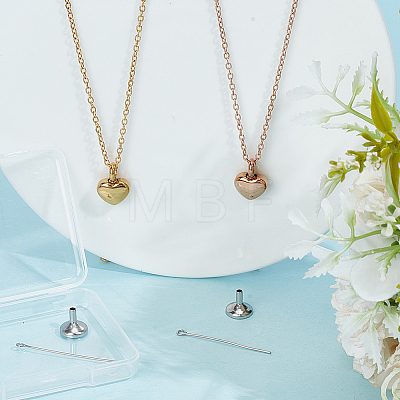 2Pcs 2 Colors 304 Stainless Steel Heart Urn Ashes Necklaces NJEW-CN0001-28B-1