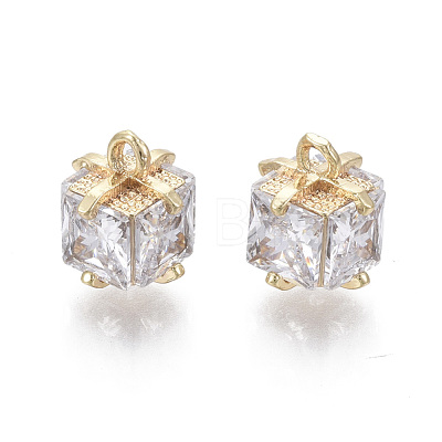 Brass Clear Cubic Zirconia Charms KK-R134-020-NF-1