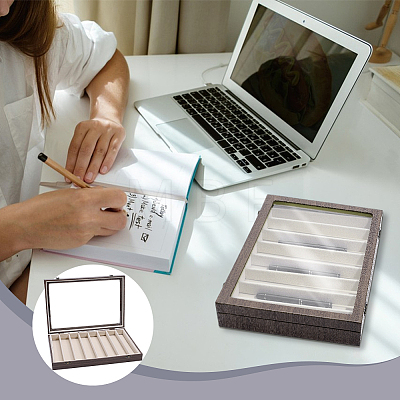 8-Slot MDF Covered with PU Leather Pen Organizer Display Cases with Acrylic Window Lid ODIS-WH0086-232A-01-1