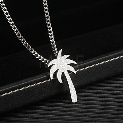 Hip Hop Stainless Steel Sandblasted Palm Tree Pendant Necklaces for Men DF1150-2-1