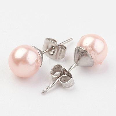 Shell Pearl Ball Stud Earring Findings EJEW-JE02370-1