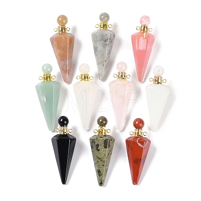 Natural & Synthetic Mixed Gemstone Faceted Cone Openable Perfume Bottle Big Pendants G-L524-18G-1