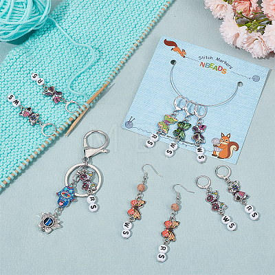 Alloy Enamel Butterfly Link Stitch Markers HJEW-AB00229-1
