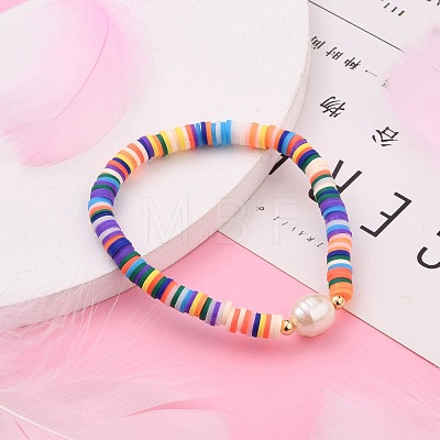 Polymer Clay Heishi Beads Stretch Bracelets BJEW-JB05707-04-1