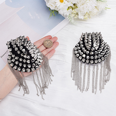 2Pcs Felt & CCB Plastic & Alloy & Iron Curb Chain Tassel Rivet Epaulettes AJEW-GA0010-65P-1