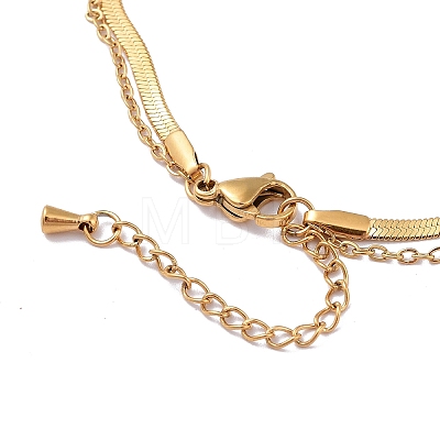 Ion Plating(IP) 304 Stainless Steel Herringbone & Cable Chains Double Layer Multi-strand Bracelet BJEW-E075-03G-1