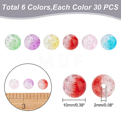 60Pcs 6 Colors Transparent Crackle Acrylic Beads CACR-AR0001-01-1