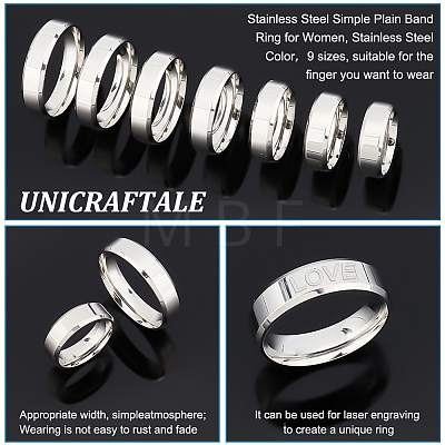Unicraftale 18Pcs 9 Szie Stainless Steel Simple Plain Band Ring for Women RJEW-UN0002-57-1