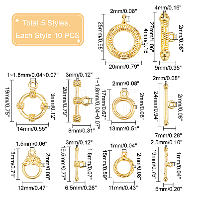   50Sets 5 Style Alloy Toggle Clasps PALLOY-PH0001-87-1