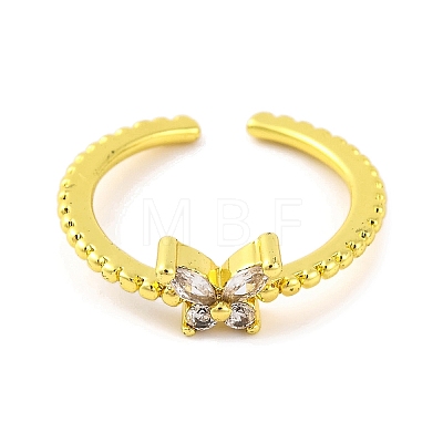 Butterfly Brass Glass Open Cuff Ring for Women RJEW-U003-20G-1