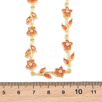 Brass Pave Cubic Zirconia Flower Link Chain Necklaces KK-CBA4547-18G-09-1