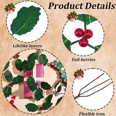 45Pcs Foam & Cloth Artificial Holly Leaves AJEW-SC0031-52B-1