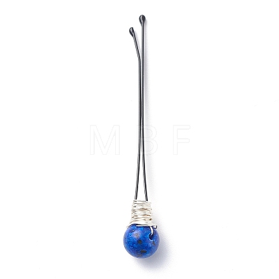 Eco-Friendly Copper Wire Wrapped Round Gemstone Hair Bobby Pin OHAR-JH00025-02-1