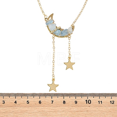 Natural Aquamarine Chip Beads Moon Pendant Brass Cable Chain Necklaces for Women NJEW-TA00257-04-1