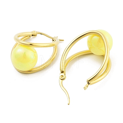 Ion Plating(IP) 304 Stainless Steel & Plastic Imitation Pearl Oval with Ball Hoop Earrings for Women EJEW-C096-13G-04-1