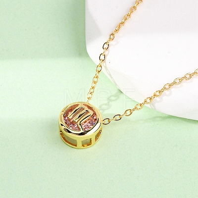 Brass Pave Cubic Zirconia Birth Stone Constellation Pendant Cable Chain Necklaces NJEW-D334-01G-08-1