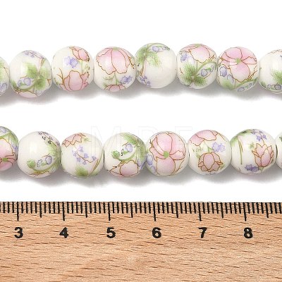 Handmade Flower Printed Porcelain Ceramic Beads Strands PORC-M007-10mm-07-1