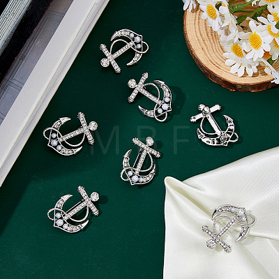 8Pcs Anchor Alloy Rhinestone Lapel Pins for Backpack Clothes JEWB-DC0006-46B-1